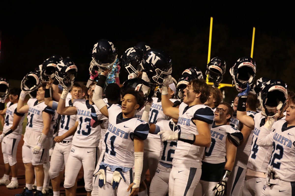 Naz Football won their final regular season game on Friday & have qualified for @IHSAState 5A Playoffs! The #roadtostate begins Friday, Oct 28, 7pm at Glenbard South HS. Fans can purchase tickets in advance via gofan. gofan.co/app/events/750… #GoNaz @FootballNaz @Naz_Roadrunners