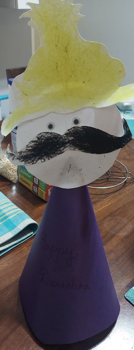 I still can't get over with this cute Raavan made by my son 👺👹🤗❤️ Noone can beat a #Kidscreativity on this planet. 👏👏🤗🤗 #children #Skills #blessed