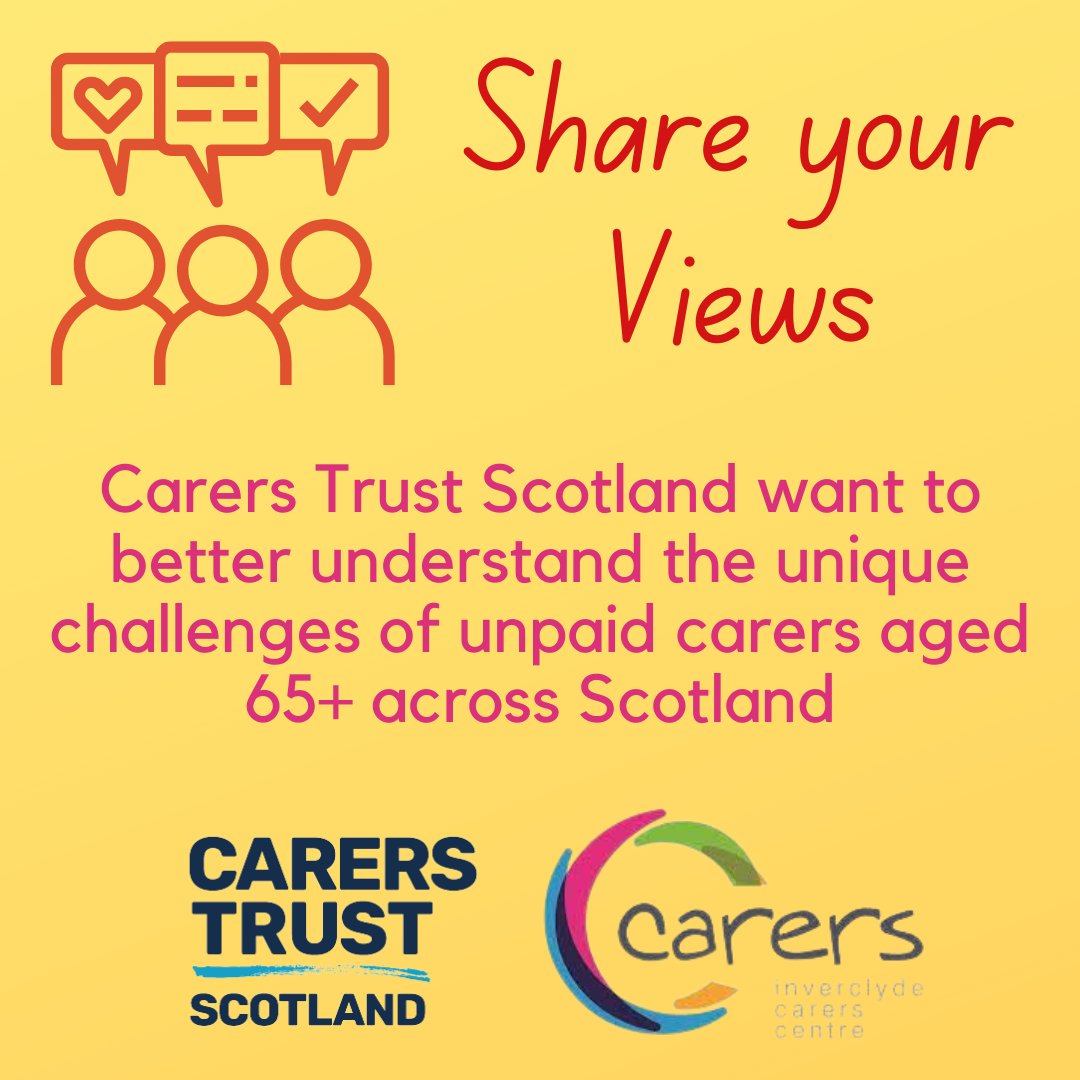 🗣 Share your views – @CarersTrustScot Scottish Older Adult Unpaid Carers Survey! Carers Trust Scotland want to better understand the unique challenges of Carers aged 65+ so they can provide the most appropriate support. Take the survey here: carerstrust.surveymonkey.com/r/PKPB23B