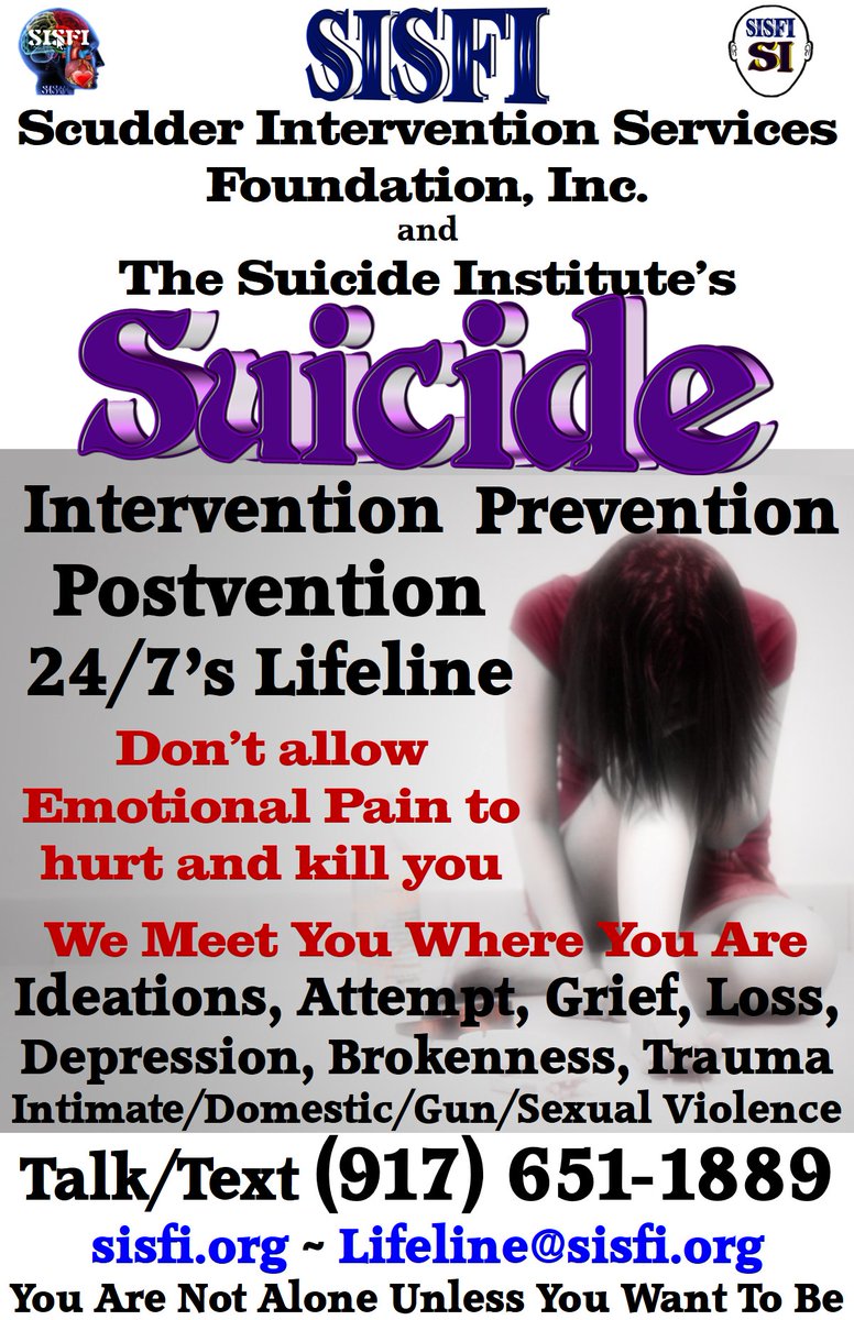 HELP: Scudder Intervention Services Foundation Inc. 'SISFI" <a href="/SISFI/">Scudder Intervention Services Foundation Inc SISFI</a> and divisions #Suicide Institute <a href="/SuicideInstitut/">The Suicide Institute- training, research, support</a> <a href="/Suicide_Center/">Suicide Center</a> <a href="/SISFI_ASFARWC/">SISFI's Suicide First Aid Response/Wellness Center</a> <a href="/CrisisLifeline/">SISFI's 24/7 Depression Suicide Crisis Lifeline</a> <a href="/SuicideCouncil/">Suicide Council</a> are about to lose power, phone, internet services due to lack of funds. Need donors/sponsors, please