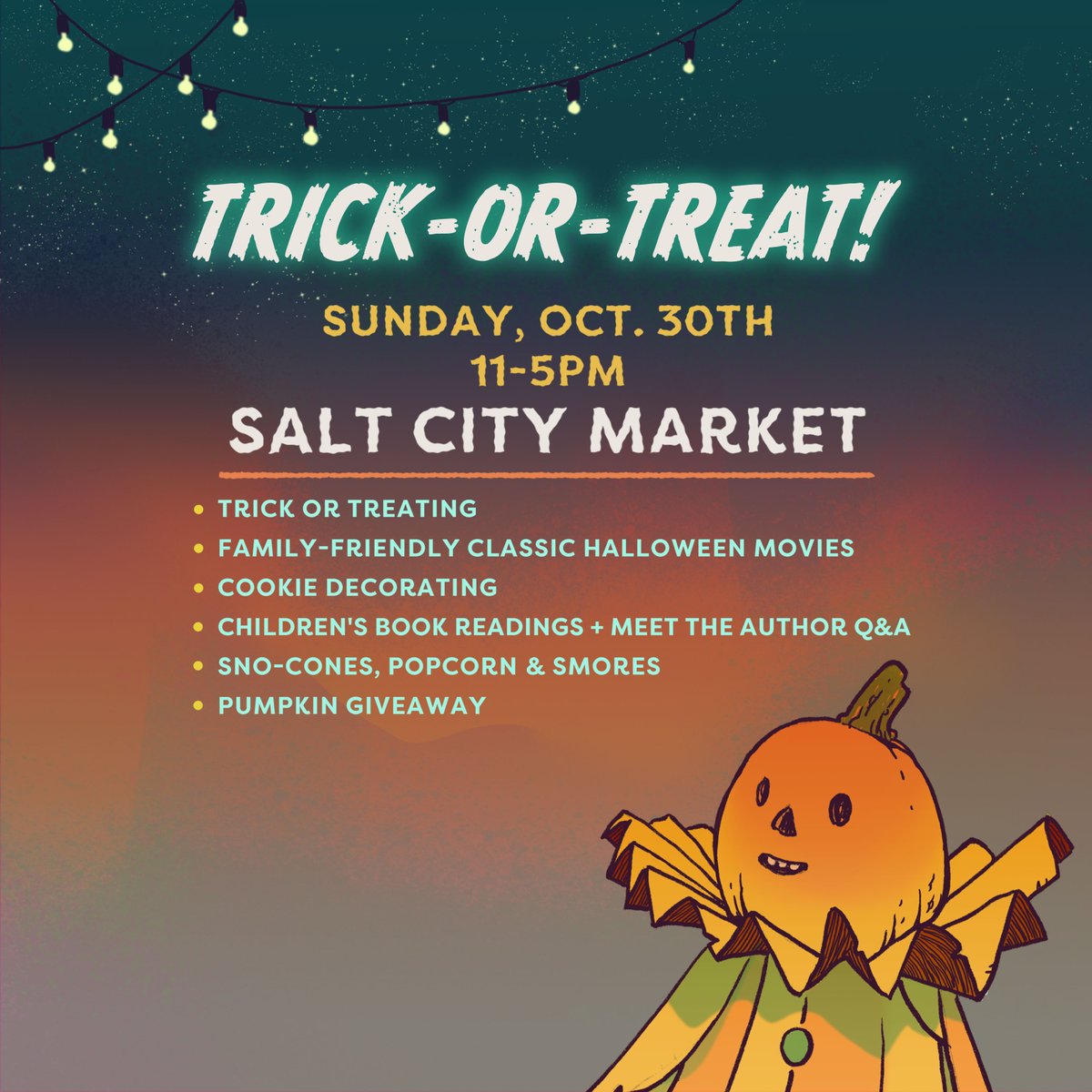 AllynFoundation's tweet photo. The Allyn Family Foundation is hosting “Trick or Treat!,” a Halloween celebration, this Sunday, October 30 from 11AM-5PM at the Salt City Market!
Please share this event with any parents you may know! https://t.co/QaR3T9Sn50