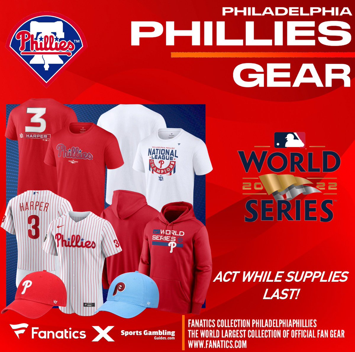 PHILLIES WORLD SERIES GEAR, @Fanatics, MLB POSTSEASON SPECIAL! PHILLIES FANS‼️ Get awesome deals on your team’s postseason gear today at Fanatics using THIS PROMO LINK: fanatics.93n6tx.net/65PHILS 📈 DEAL ENDS SOON! 🤝