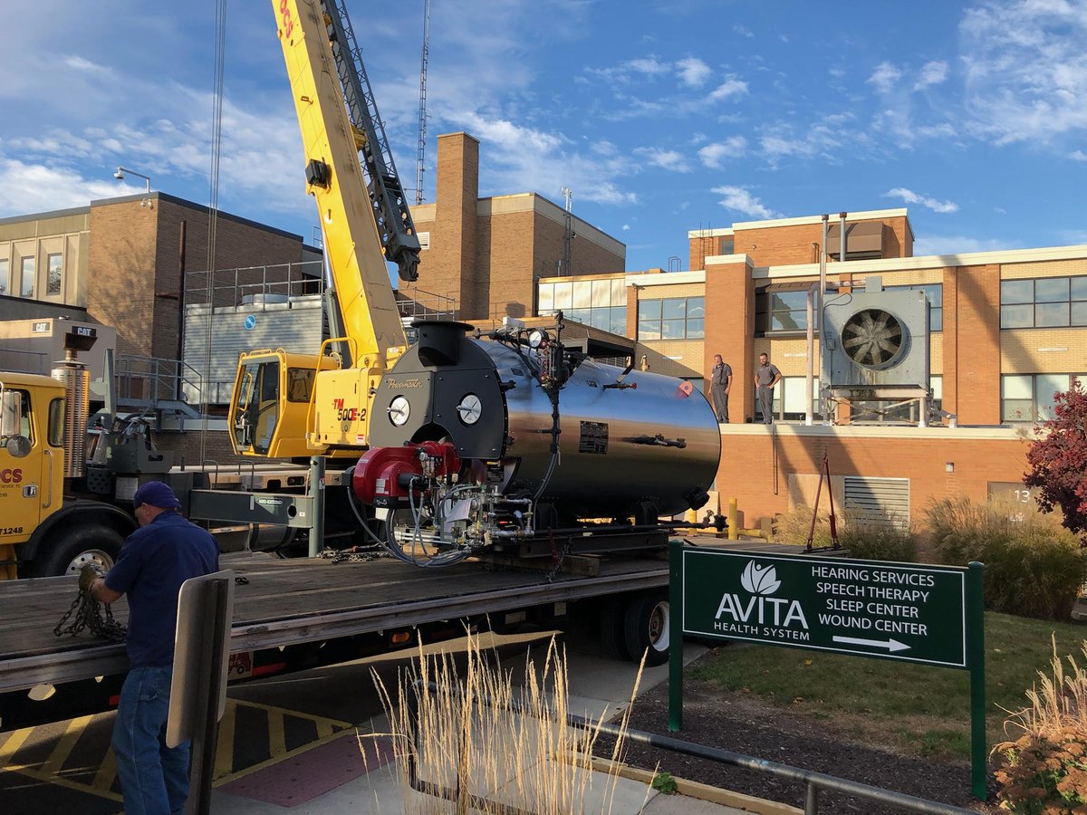 Roberts_Mech's tweet photo. Our team is delivering another quality solution for the medical industry today!

Welcoming a Powermaster boiler to its new home at @AvitaHealthS !  Can’t wait to get it started up and pumping that high pressure steam efficiently.

Nice job Team Roberts! https://t.co/sSUQZN6eyN