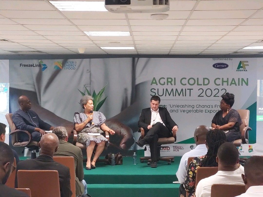 InspiraFarms's tweet photo. One of the barriers for exporters to enter the market is how to access finances to facilitate this. How can you reach new markets, create a horticulture highway and finance your cooling operations? Currently ongoing in Ghana, the #ACCS2022, features a panel of experts on this! https://t.co/mAdWMLVsuM