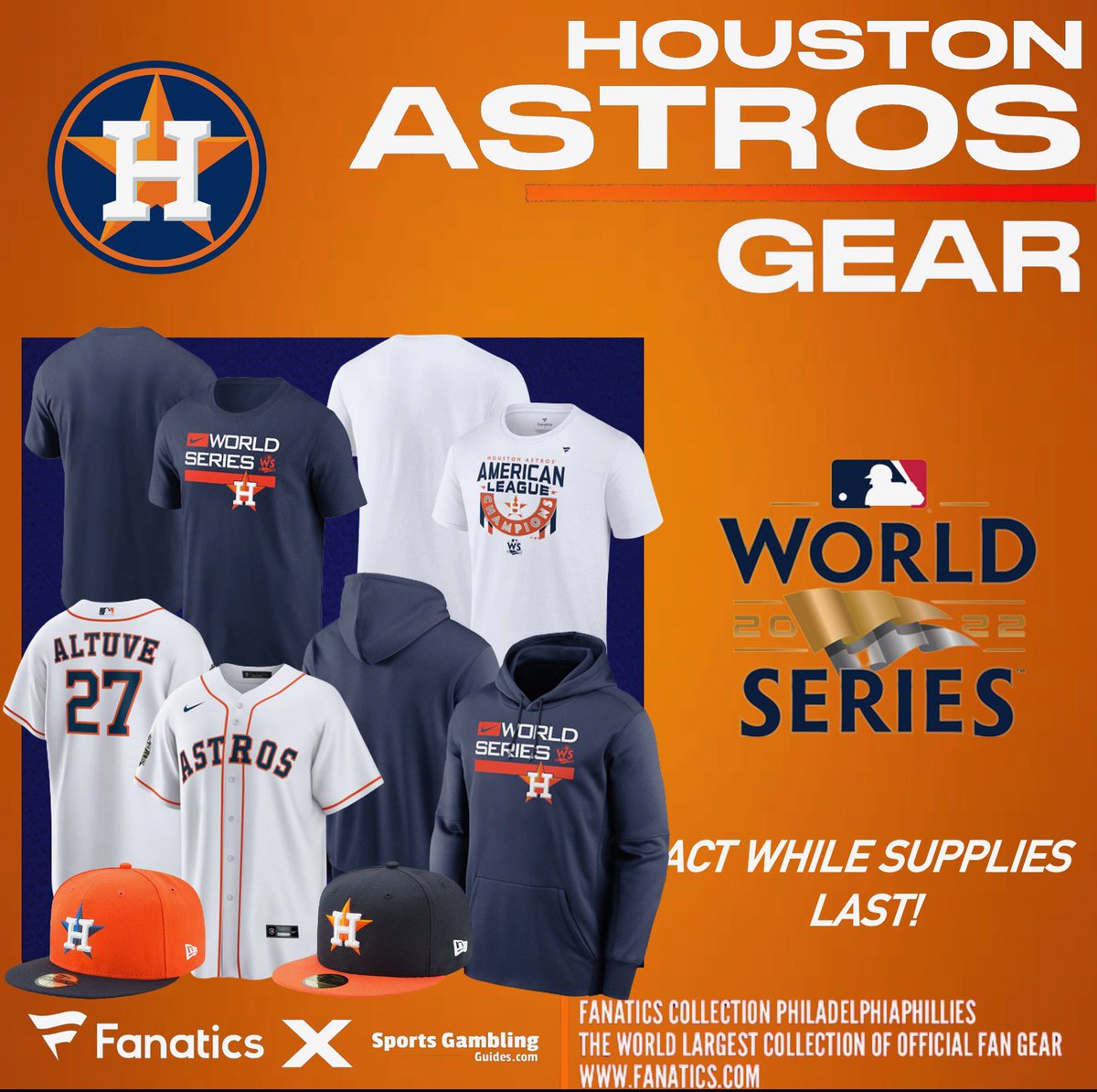 ASTROS WORLD SERIES GEAR, @Fanatics, MLB POSTSEASON SPECIAL! ASTROS FANS‼️ Get awesome deals on your team’s postseason gear today at Fanatics using THIS PROMO LINK: fanatics.93n6tx.net/ASTROSWORLDSER… 📈 DEAL ENDS SOON! 🤝