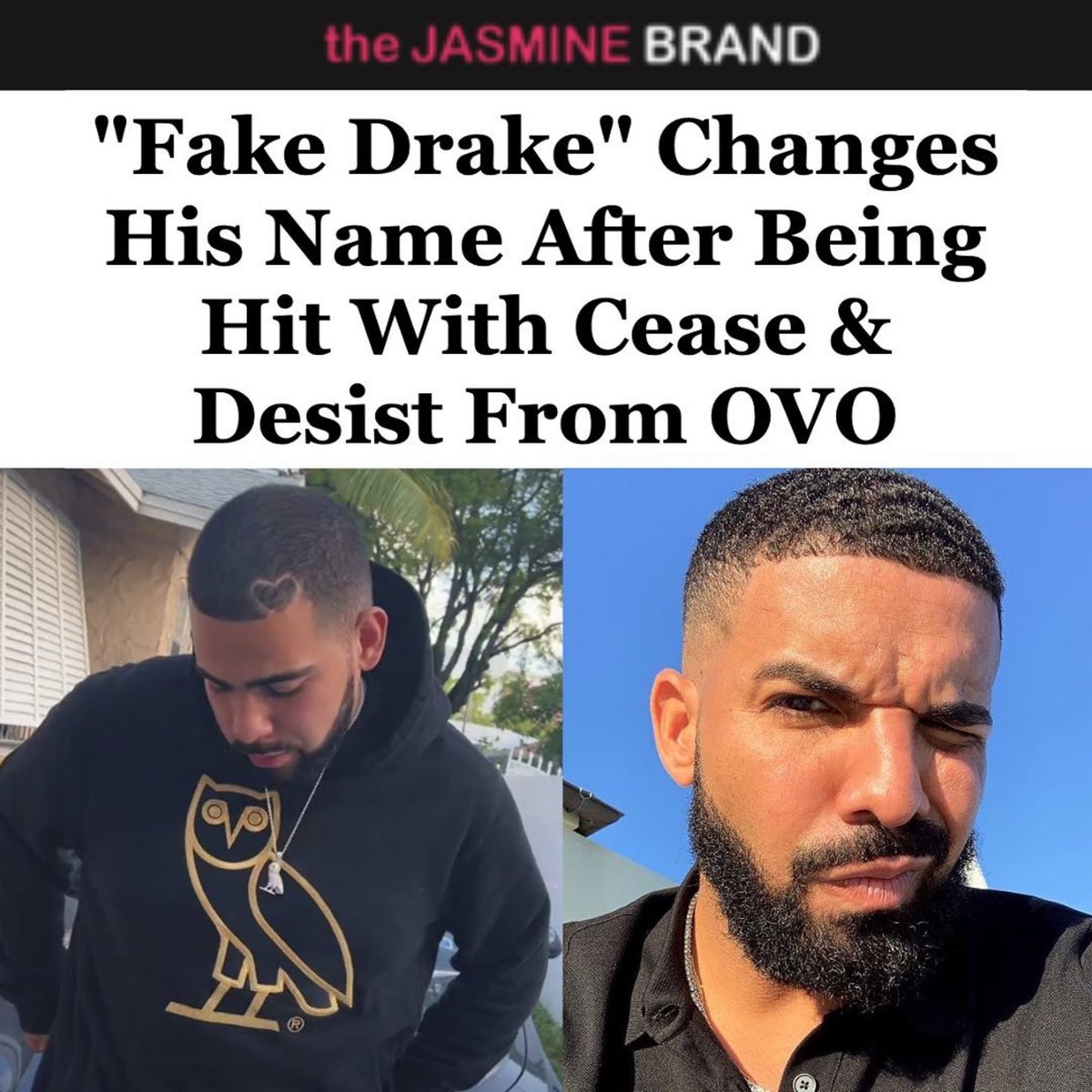 thejasminebrand's tweet photo. Fake Drake" has been hit with a cease and desist letter from OVO. The impersonator formerly known as "Izzy Drake" has officially dropped Drake from his name. https://t.co/dFv6kBXqTx