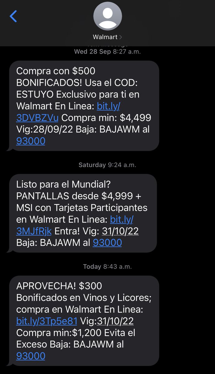 ReillyDow's tweet photo. @Walmart @WalmartMexico ¿Cómo hago para no recibir mensajes de texto como estos de su parte? https://t.co/hH8eKhgrpC