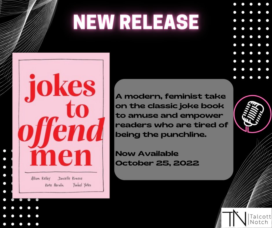 Check out the hilarious new joke book Jokes to Offend Men by <a href="/KateHerzlin/">Kate Herzlin</a> <a href="/why_yates/">Ysabel Yates</a> <a href="/_alikelley/">ali kelley</a> <a href="/daniellekraese/">Danielle Kraese</a>!
Now available!
<a href="/agentsaba/">Saba Sulaiman</a> 
simonandschuster.com/books/Jokes-to…