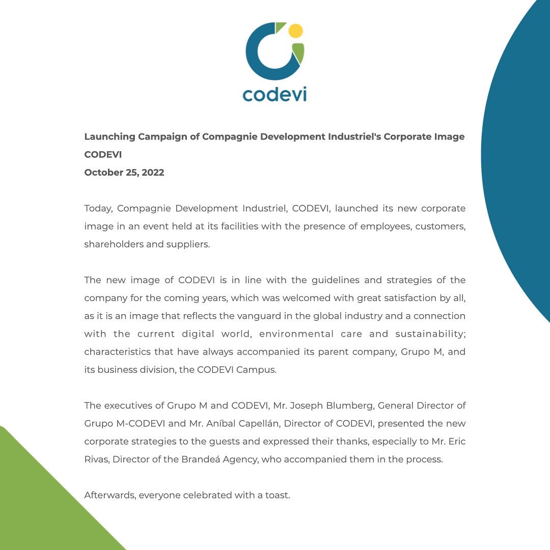 codevi_campus's tweet photo. Aujourd'hui, CODEVI lance sa nouvelle image corporative en présence d'employés, de clients, d'actionnaires et de fournisseurs.
-
Today, CODEVI launched its new corporate image with the presence of employees, customers, shareholders and suppliers.
#CODEVI #CreateursdeValeur https://t.co/AQKN0zIEaM