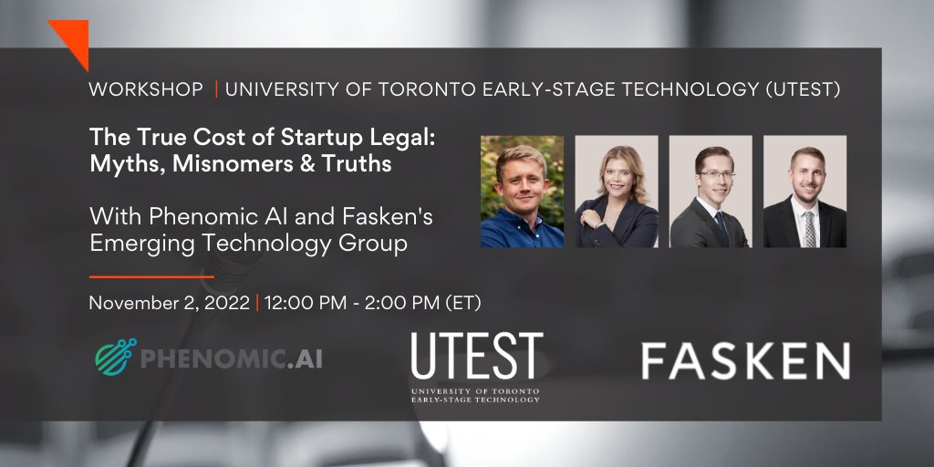 FaskenLaw's tweet photo. On November 2, join @KateLGrant, Will Shaw and Chris Dittrich on Fasken’s #EmergingTechnology Team in conversation with Sam Cooper, CTO and founder of Phenomic AI, for a discussion on the legal components of his #startup journey and more. Register today: https://t.co/wijpbD7vfD https://t.co/yYdirE4jOI
