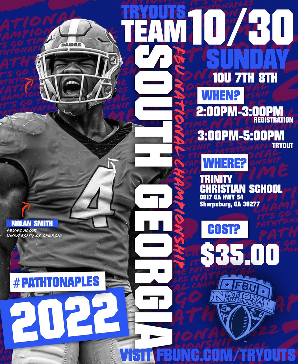 SOUTH GA IT’S TIME 🚨 Attention all South GA area ballers!! The 2022 FBU National Championship has begun! FBUNC Team South Georgia is holding tryouts for this years elite squad 🌴 Visit the link ✅ FBUNC.com/tryouts #FBUNC