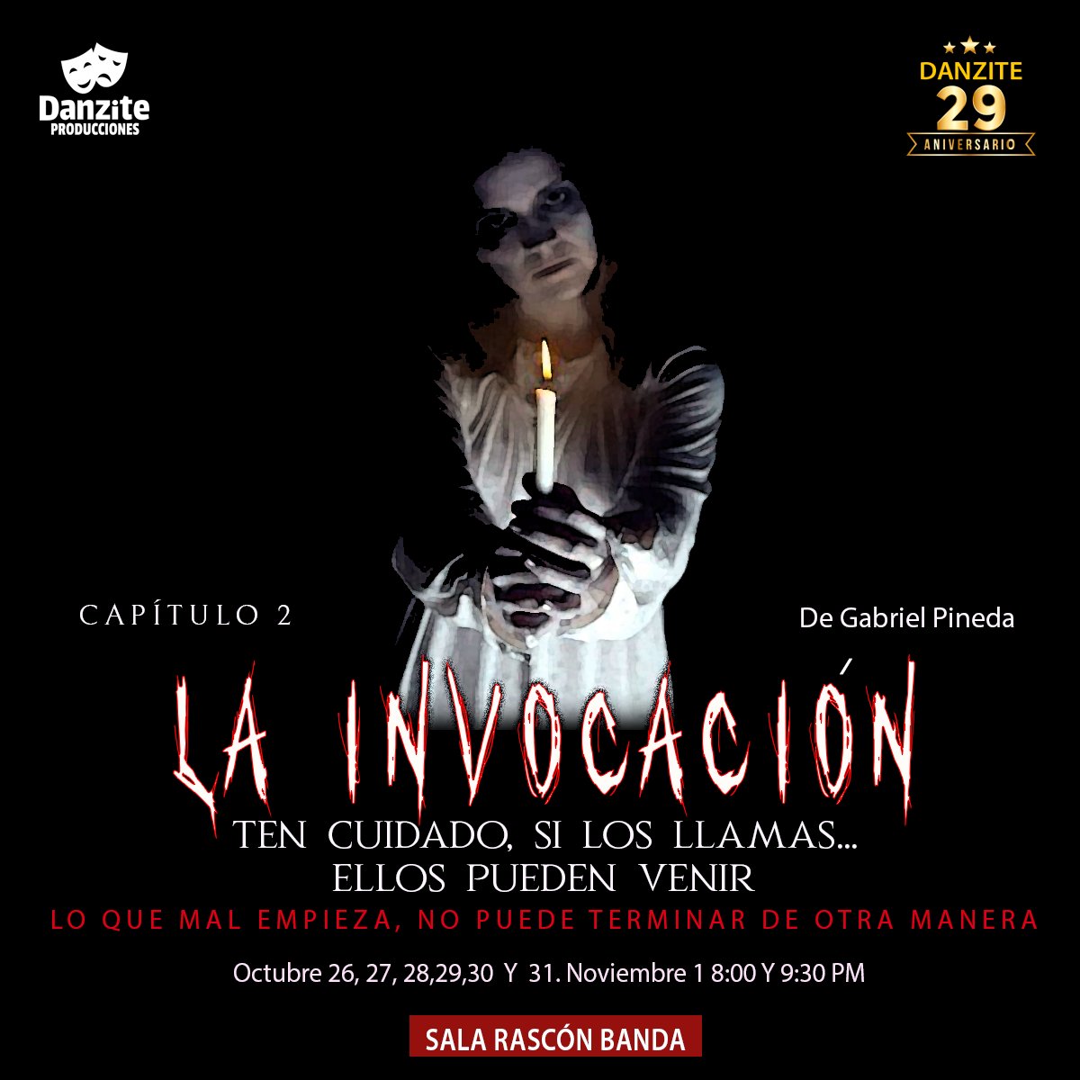 DanziteOficial's tweet photo. A punto de estrenar esta terrorífica obra de teatro. Adquiere tus boletos e línea por solo $150 c/u
Si te gusta el terror, esta piza es para ti.
@teatrocartelera @CarteleraCM @CarteleradeT #teatro #Danzite #CarteleraDeTeatro #Coyoacán https://t.co/lG05pxy5xY