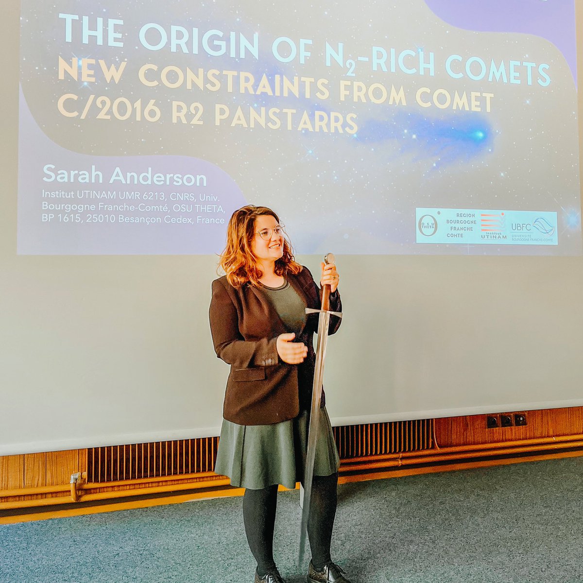 Today, two lifelong dreams of mine came true:
1) I became a doctor of astrophysics 
2) I acquired a sword 
DURING A SOLAR ECLIPSE!
My heart is full! 
#PhDone #phd #planetaryscience #comet