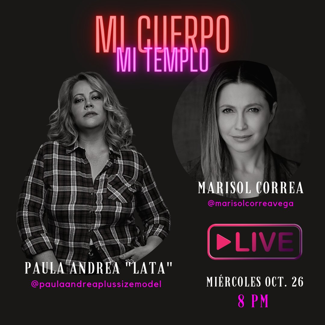 P a u l a A n d r e a L a T a t a (@latataandrea) on Twitter photo Les esperamos mañana miércoles 26 de octubre 8pm HORA COLOMBIA
#micuerpomitemplo una mirada al placer y la sexualidad femenina, al empoderamiento y la lucha por la no violencia sexual
<a href="/MarisolCorreaV/">Marisol Correa</a>
#vivirSinEtiquetas #meaceptomecuidomequiero #instgaramlive Les esperamos mañana miércoles 26 de octubre 8pm HORA COLOMBIA
#micuerpomitemplo una mirada al placer y la sexualidad femenina, al empoderamiento y la lucha por la no violencia sexual
<a href="/MarisolCorreaV/">Marisol Correa</a>
#vivirSinEtiquetas #meaceptomecuidomequiero #instgaramlive