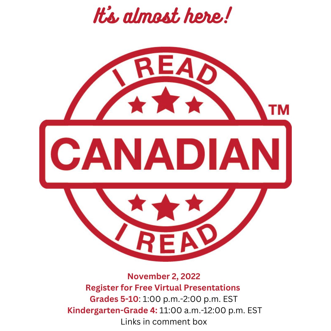 Attention #teachers, #librarians &amp; families: Please support #IReadCanadian Day by signing up for our two FREE live-streamed events on November 2, which will feature an amazing group of Canadian authors! See the comment section for links to register.
