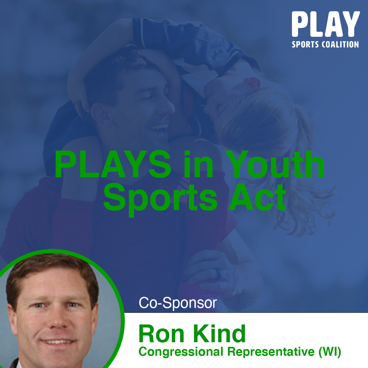 CoalitionPLAY's tweet photo. Thank you Representative Ron Kind (WI) (@RepRonKind) for Co-Sponsoring the PLAYS in Youth Sports Act!  New bill by @RepColinAllred would create an annual national grant program, delivering critical support to youth development programs in underserved communities.

#Unite2PLAY https://t.co/ipuQIHxXBW