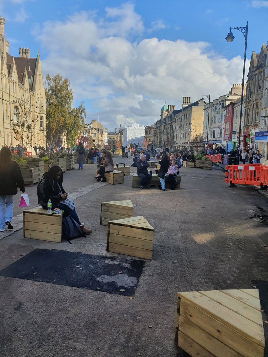 Broad Street in Oxford, now pedestrianised with car parking removed and seats added