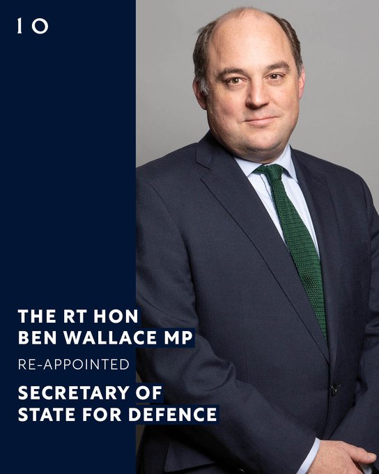 The Rt Hon Ben Wallace reappointed Secretary of State for Defence