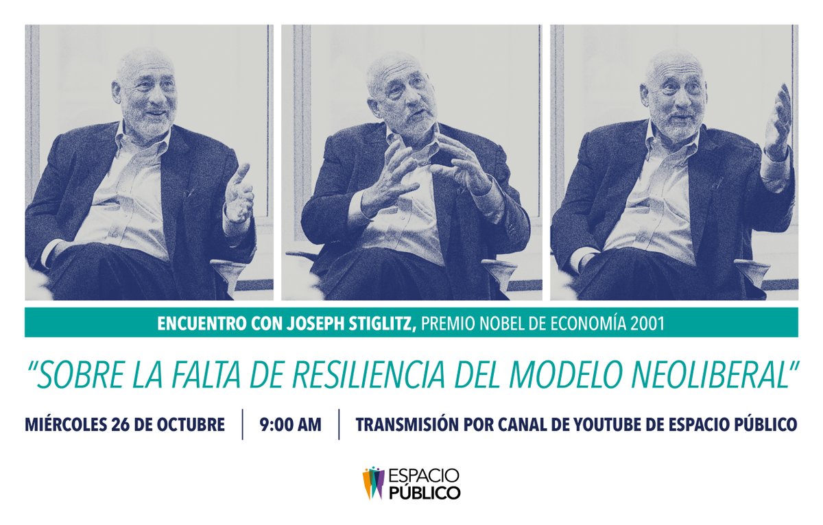 🗓️ ¡Recuerda! MAÑANA <a href="/JosephEStiglitz/">Joseph E. Stiglitz</a>, Premio Nobel de Economía 2001, estará en <a href="/EsPublicoCL/">Espacio Público</a> presentado la charla «Sobre la falta de resiliencia del modelo neoliberal». ¡Súmate a la transmisión por YouTube!

⏰ Desde las 9:00 hrs. 
📝 Inscríbete forms.gle/1gb5r3U1zRYK7i…