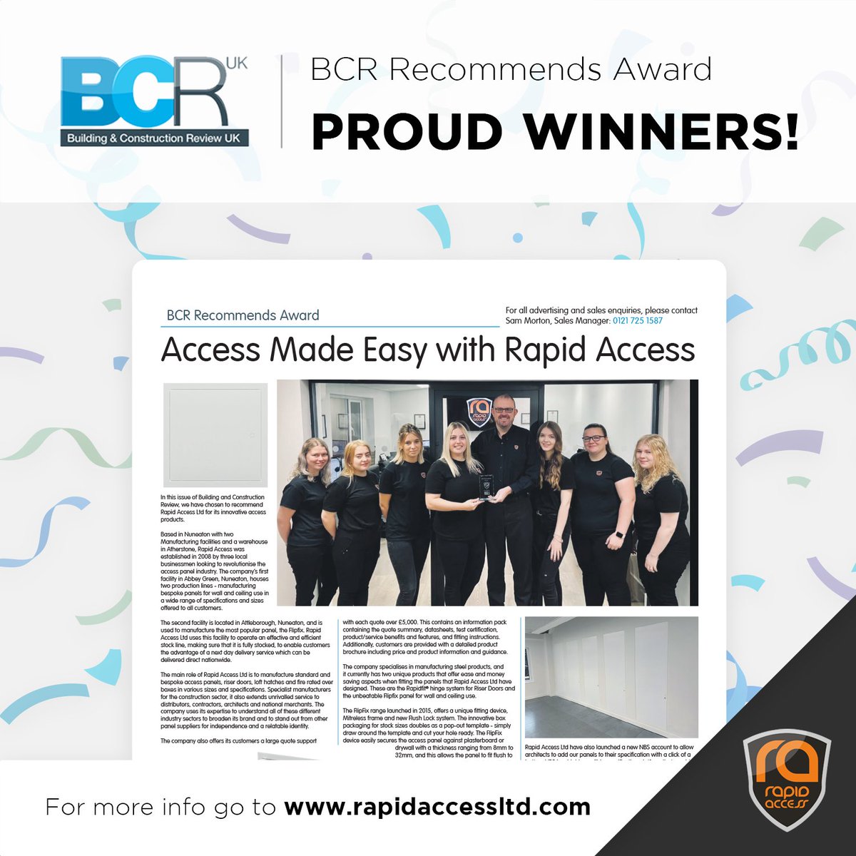 Rapid_AccessLtd's tweet photo. Recommended for our innovative products!! 

In a crowded market, we work hard to stay at the forefront of the industry, we have a committed and exclusive business development team that works hard on creative ideas every day to stay ahead of the game! 

Thank you @bcr_uk https://t.co/UxKPnoPbSE