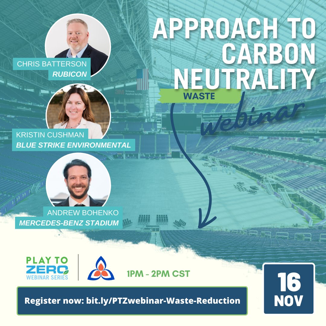 sportsalliance's tweet photo. #PlayToZero webinar series is back! Holistic thinking toward a circular economy ♻️
This time: we're examining the TRUE framework of "zero waste" with @Rubicon, #bluestrikeenvironmental & @MBStadium.
🔗 Register: https://t.co/lIpXQkYfp8 https://t.co/RXVIwdY1o7