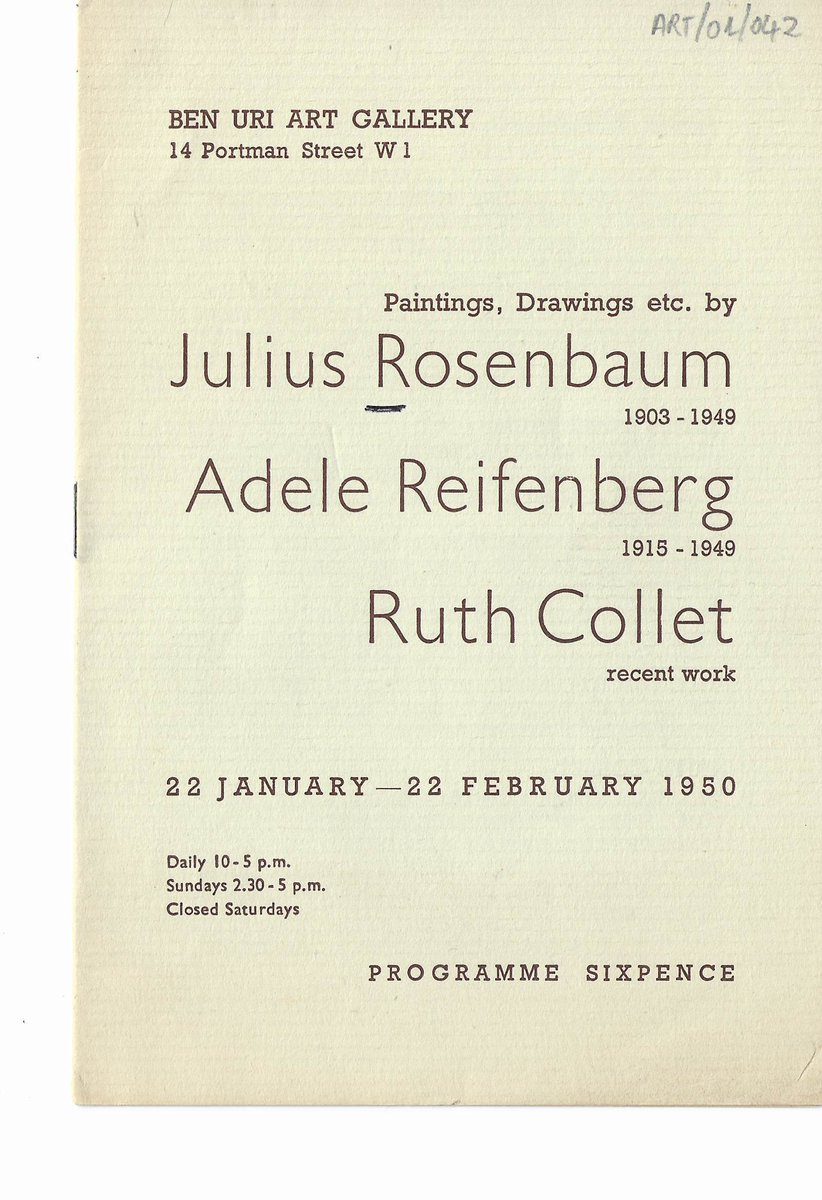 Find out more on the exhibition “Paintings, Drawings etc., by Julius Rosenbaum 1903-1949, Adele Reifenberg 1915-1949, Ruth Collet (Recent Work)” here: bit.ly/3x0i4hH #benuricollection #benurigallery