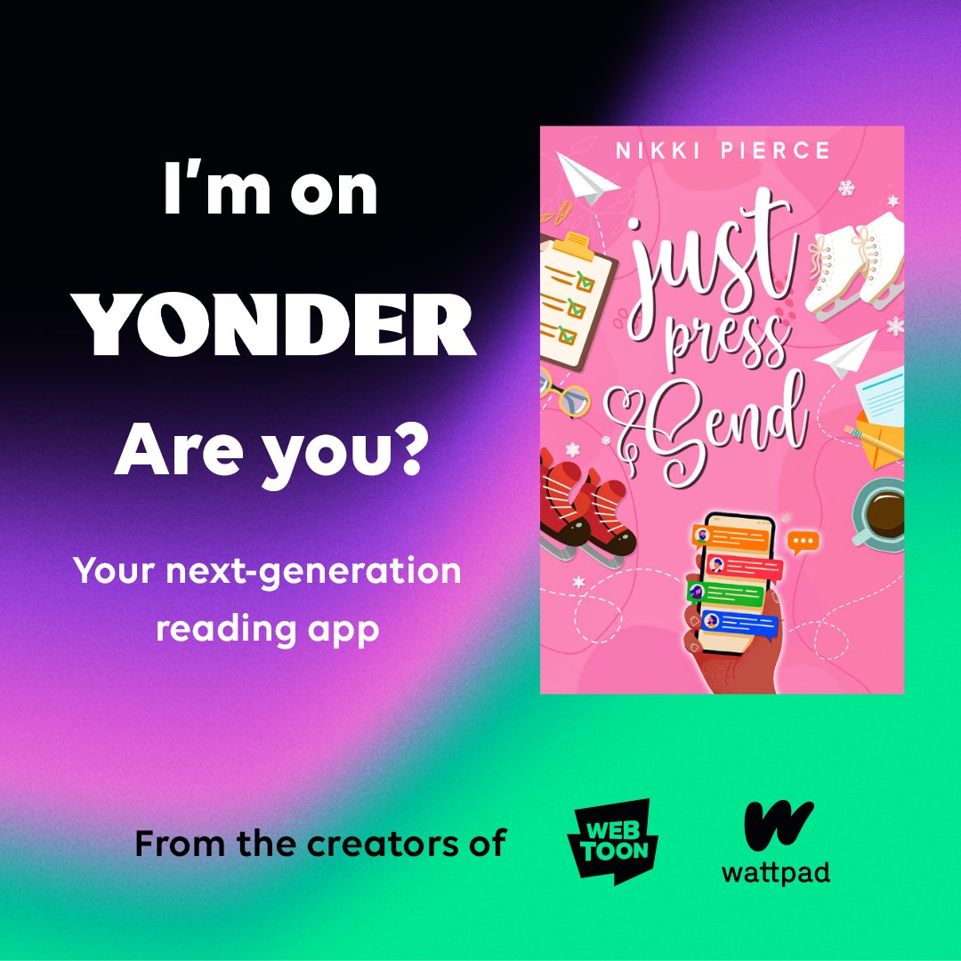 NikkiPierceBook's tweet photo. EXCITING NEWS! The Just Press Send series is now officially available on @YonderStory, the next-generation reading app from the creators of @webtoonofficial and @wattpad! 

JPS and JCM are on both Yonder and Wattpad! And, you probably guessed it– book 3 will be on #YONDER! https://t.co/0fPEde4S4C