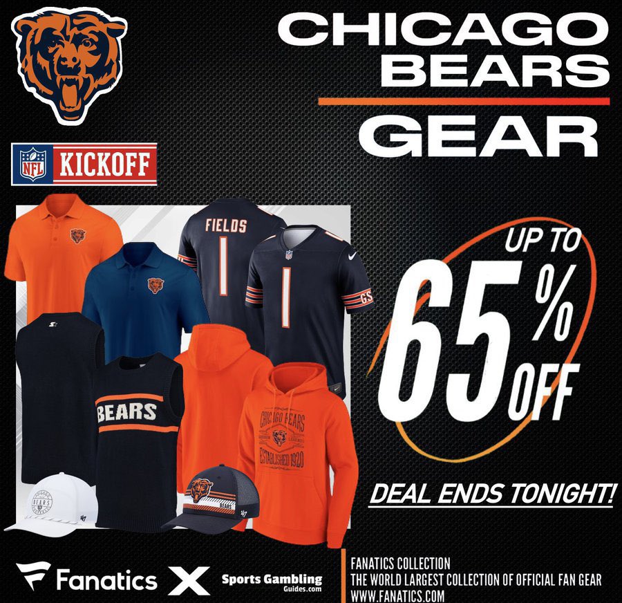 BEARS VICTORY SALE, @Fanatics, UP TO 65% OFF BEARS GEAR! 🏆 BEARS FANS‼️ Get up to 65% OFF on your team’s gear today at Fanatics using THIS PROMO LINK: fanatics.93n6tx.net/BEARS65OFFSALE 📈 DEAL ENDS SOON! 🤝