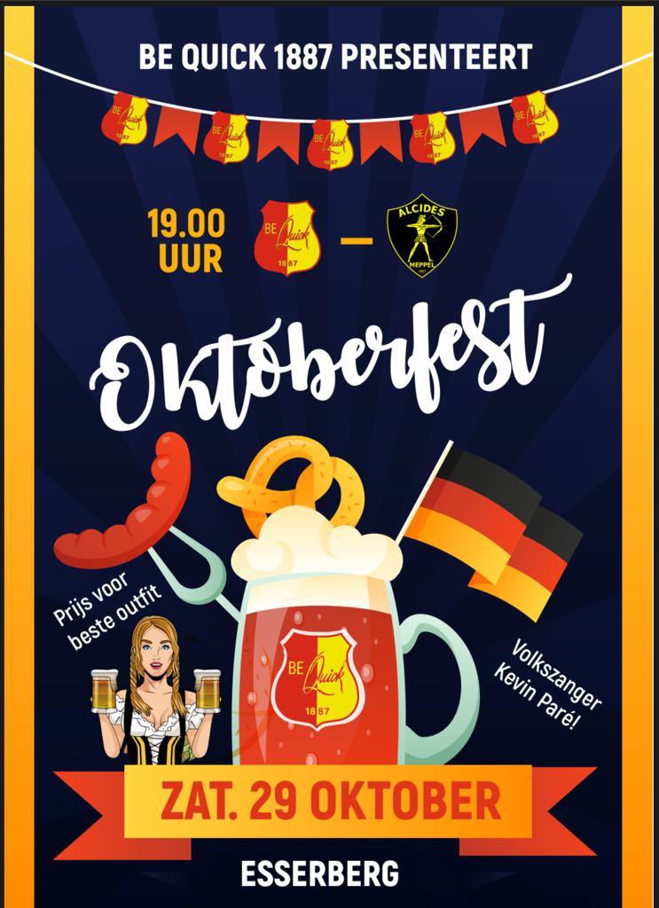 bq1887's tweet photo. Aanstaande zaterdag speelt Be Quick 1887 een thuiswedstrijd tegen @Alcides1907. Na deze wedstrijd barst het Oktoberfest los in het clubhuis! #bethere https://t.co/ZQvQcl13iH