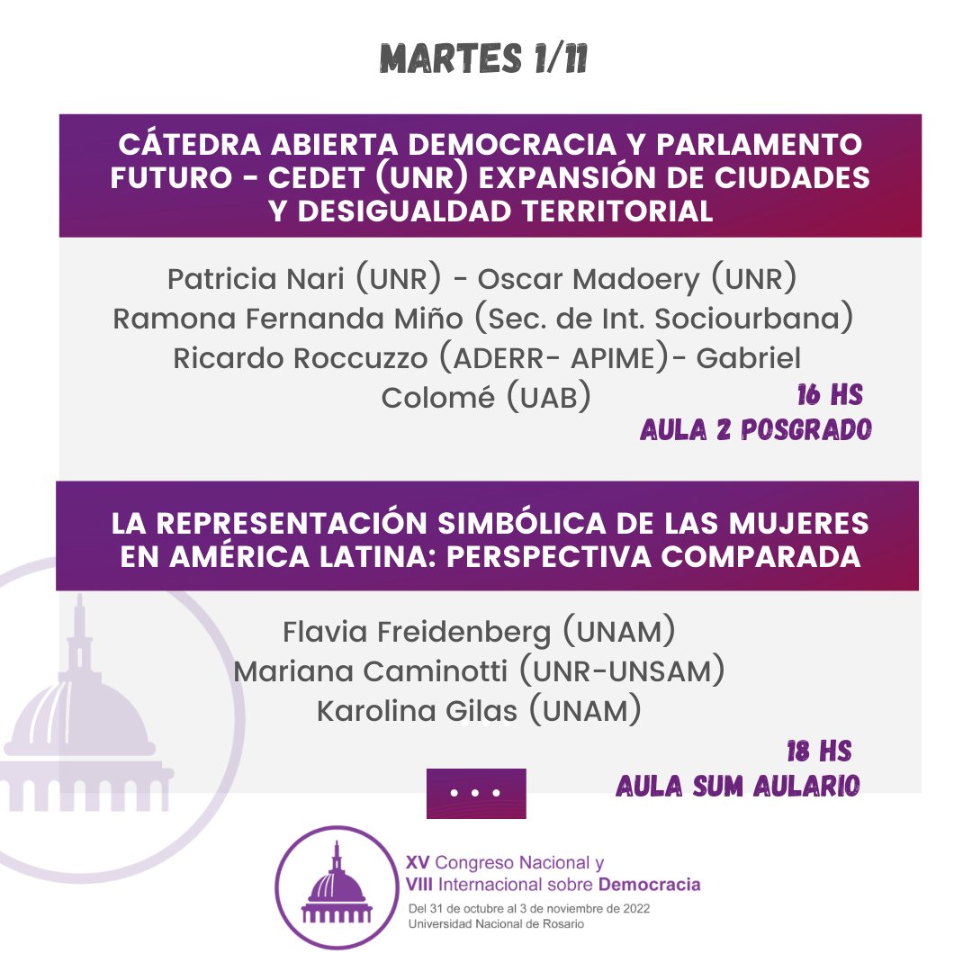 📅A sentir el martes 01/11...se copa la #Fcpolit de 
#PanelesEspeciales

🙋Muchos días para conocerlos a todos y a todas 👇

<a href="/firigaray/">Fernando Irigaray</a> <a href="/anahilo/">Anahí Lovato</a> <a href="/maxibron/">Maxi Bron</a> <a href="/patricianari/">patricia nari</a> <a href="/gcg55/">gabriel colomé</a> 
<a href="/lnosetto/">Luciano Nosetto</a> <a href="/MarioPecheny/">Mario Pecheny</a> <a href="/flaviafrei/">Flavia Freidenberg</a> <a href="/MCaminotti1/">Mariana Caminotti</a> <a href="/KarolinaGilas/">Karolina Gilas</a> 

Se siente el #ConDemocracia 💜