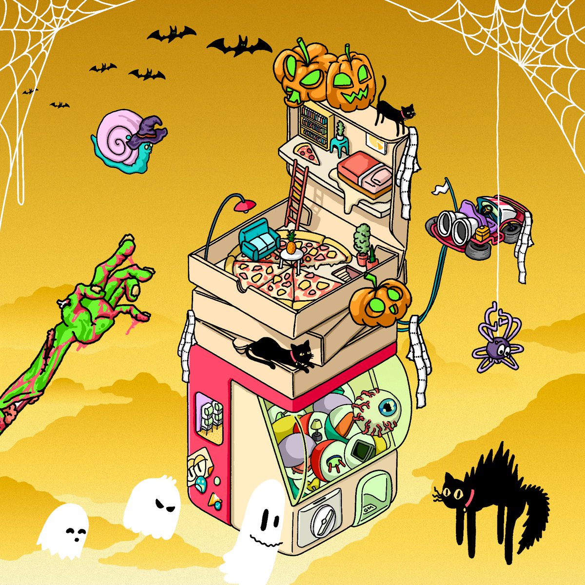 Get dressed for our Halloween Loft Party! Decorate your #lofilofts with over 10 newly drawn decorations and horror companions. Download them in our Discord at #HalloweenLoftParty, and slap them onto your lofts!  Show us in Discord and tag us on Twitter!   🎃🏡