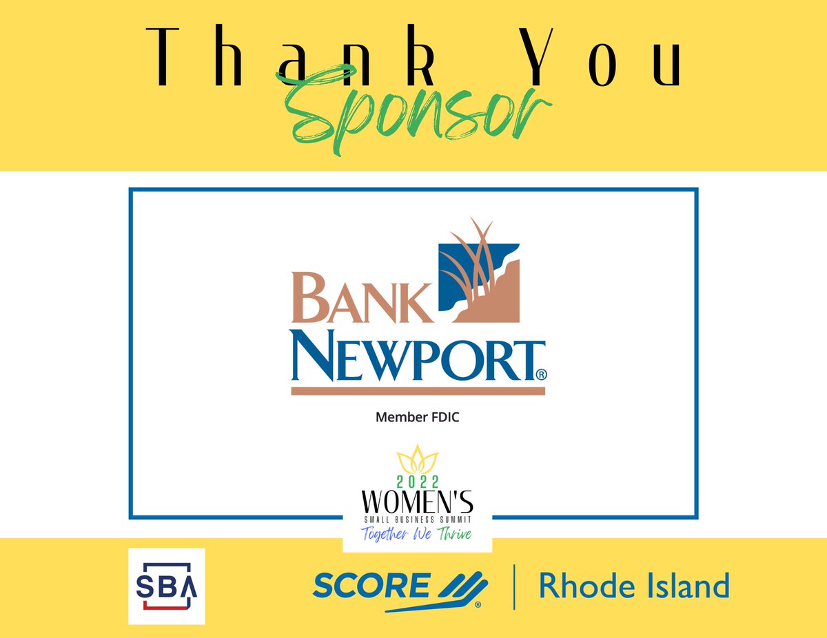 Thank you to Bank Newport for sponsoring Score's 2022 Women’s Small Business Summit! 

To learn more about Bank Newport click here: banknewport.com 

Please join us at this year’s conference. Get your tickets here:
wsbsri.org

#togetherwethrive #wsbsri