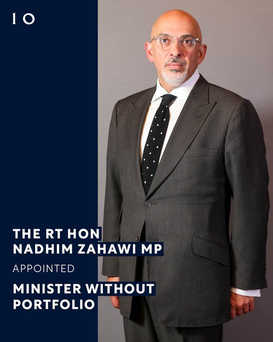 The Rt Hon Nadhim Zahawi MP appointed Minister without Portfolio.