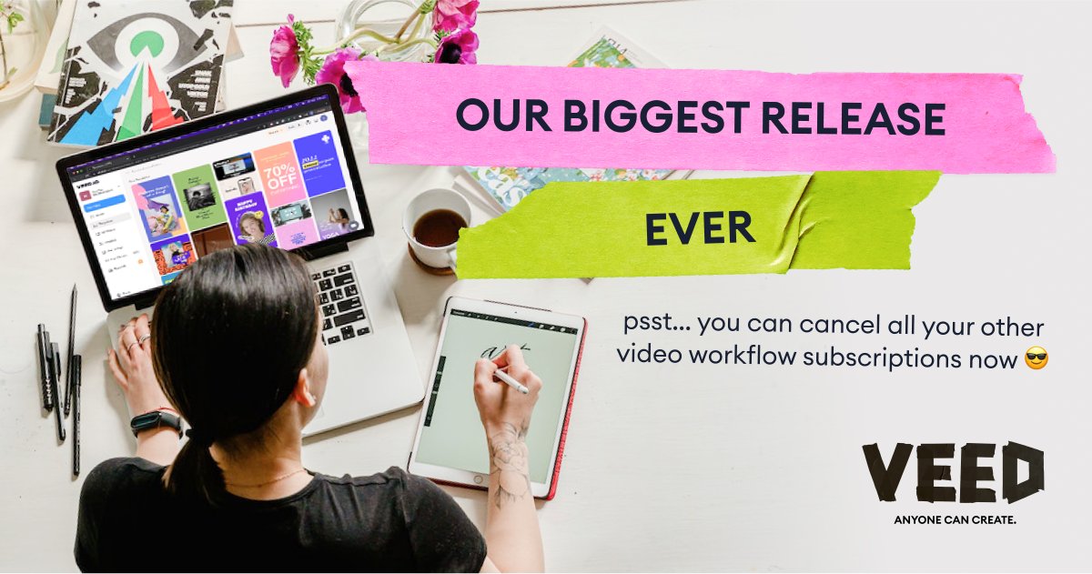 On Wednesday, Nov. 2nd we're hosting Create with VEED (our biggest launch yet)

Whether you're a
👩🏻‍🎤 FT content creator
👩🏼 New to video
👨🏽‍💼 Sales team
👨🏿‍💻 Freelancer
👩🏻‍🏫 A teacher

We're going live to show you to get out of the video hamster wheel with VEED.

See my bio to join us!