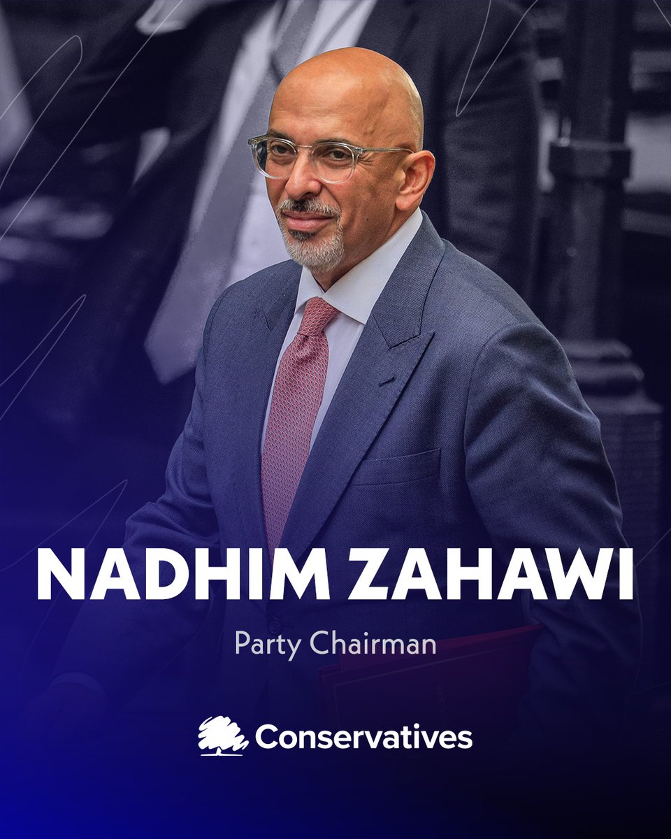 Conservatives's tweet photo. NEW: Nadhim Zahawi has been appointed @Conservatives Party Chairman 👇 https://t.co/d1HHvgbsYx
