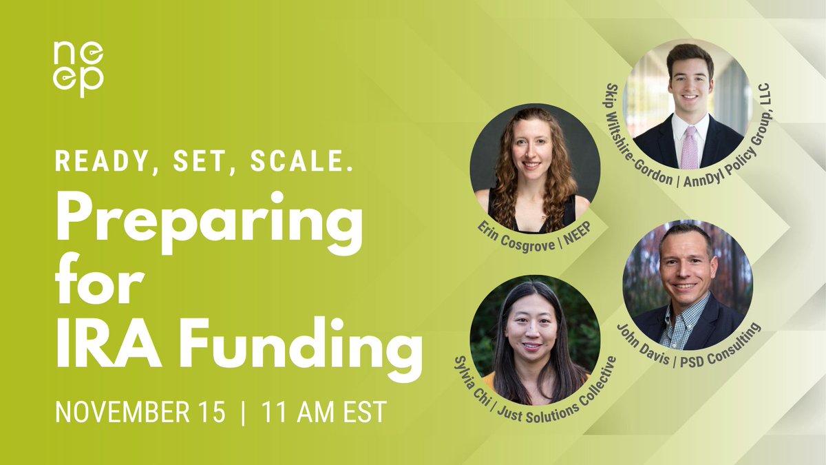 Our next RSS Series "Preparing for IRA Funding" 11/15 will discuss how states can implement programs that align with #IRA funding opportunities and #energy #efficiency goals. <a href="/AnnDylPolicyGp/">AnnDyl Policy Group</a> @Just_Solutions_ <a href="/WeSpeakBuilding/">PSD</a>
tinyurl.com/mxw86kwv