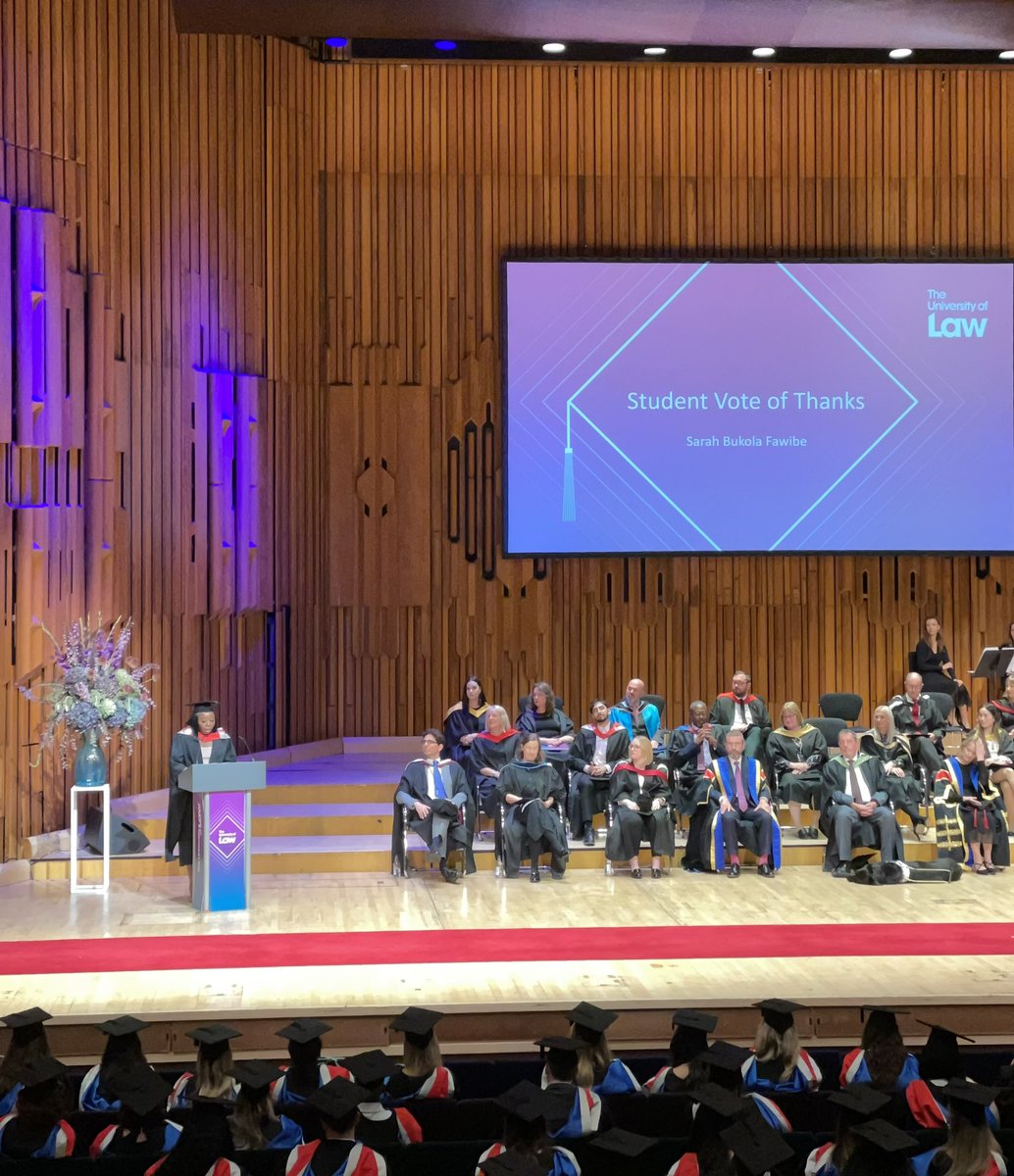 UniversityofLaw's tweet photo. We now welcome Sarah Fawibe to the stage to deliver our Student Vote of Thanks address.
βGreatest and most sincere thanks goes to our family and friends for their enormous support throughout our time at The University of Law.β
#ulawgrad https://t.co/hjjg0nXwTD