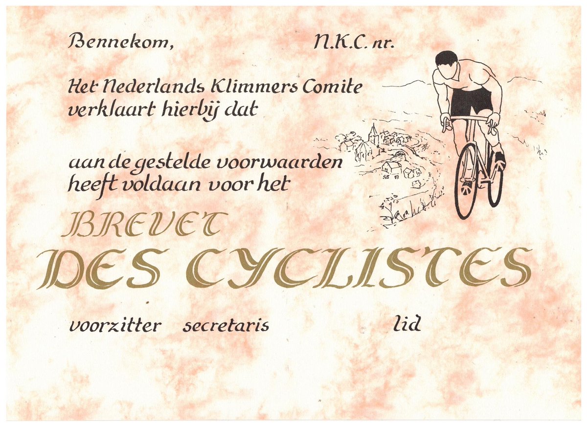 Het fietsseizoen zit er alweer enige tijd op. Niettemin toch een inschrijving (uit Veghel) voor het BdC. Hiervoor kan alleen dit jaar nog worden ingeschreven, hierna krijgt men nog 2 jaar de gelegenheid om brevet in zijn/haar bezit te krijgen. klimmersbrevet.nl