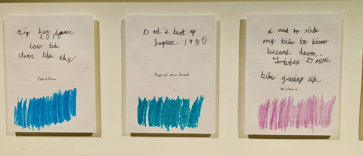 RachaDoumit's tweet photo. Saw some pages of Emilie Gossiaux’s notebook. As she was going blind, she gave her Crayolas evocative names to remain able to create art. 

Ever since, I haven’t stopped thinking of the colours I associate with my fondest memories, favorite people or most treasured belongings https://t.co/ybb8UpDNXF