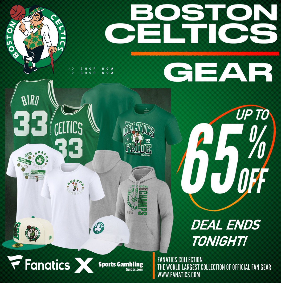 HUGE TUESDAY SALE, @Fanatics, UP TO 65% OFF CELTICS GEAR!🏆 CELTICS FANS, take advantage of Fanatics EXCLUSIVE offer and get up to 65% OFF Boston Celtics gear using THIS PROMO LINK: fanatics.93n6tx.net/CELTICPRIDE65 📈 DEAL ENDS SOON!🤝