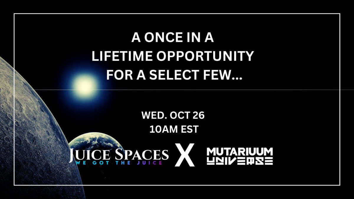 JuiceSpaces's tweet photo. Join us and our frens @PlayMutariuum in MU’s discord tomorrow @ 10am EST for an EPIC VC‼️

💫 Some MU holders are in for something SPECIAL

Discord: https://t.co/V8KNnkidky

Like + RT, let’s get the word out🗣

#NFT #NFTGiveway #NFTGiveaways https://t.co/RrTJ3V9EvB