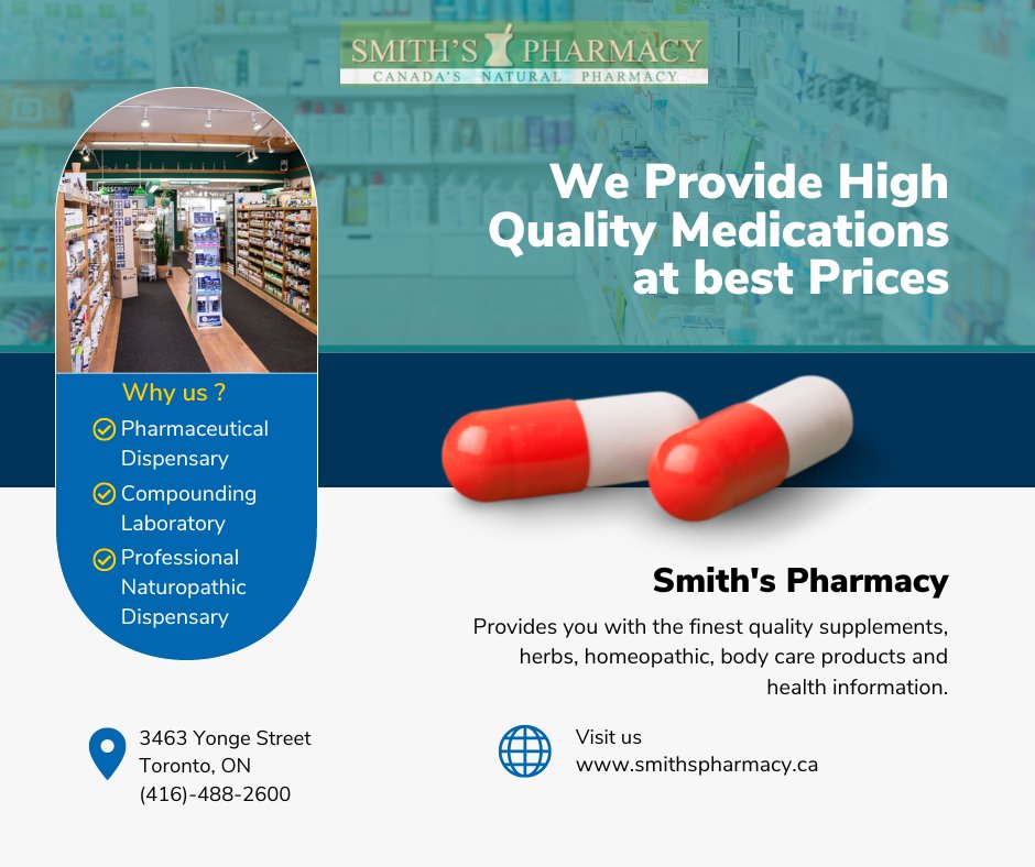 smithspharmacy_'s tweet photo. Smith's Pharmacy provides pharmaceutical dispensary, Compounding Lab and Professional Naturopathic Dispensary. https://t.co/wpSck5eBtu
#smithspharmacy #pharmacy #pharmacists #drugsmart #compoundingservices #vitamins #supplements #homeopathy #healthcare #healthandwellness https://t.co/Z7KKrw1m1y