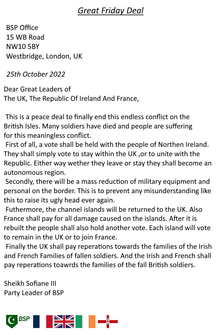 BSP_RB's tweet photo. The BSP Have Created A Suitable Treaty For The Anglo-Irish Conflict. 
@RX_GOVUK @rbx_taoiseach https://t.co/ZQpkwuklfg