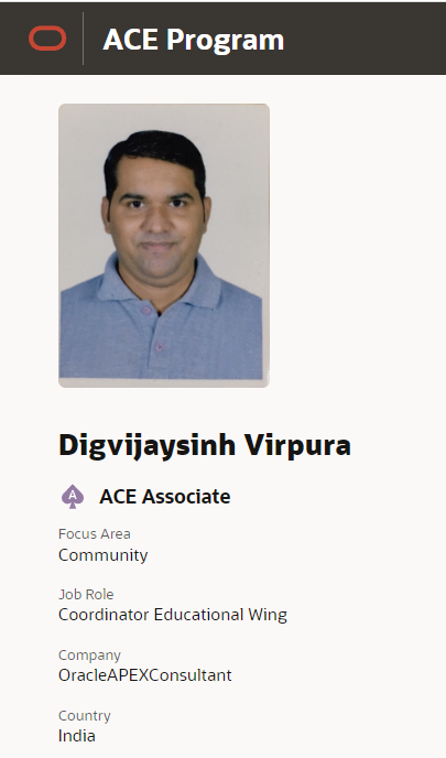 digvijay_in's tweet photo. Extremely Proud Moment!
Feeling exited and honored to be part of the Oracle ACE Program as Oracle ACE Associate. Very much thankful to #oracleace for this honored and will surely help to do more community work.
https://t.co/pgeHtYoRbp
#orclapex #oracleapexindia #inoaug @inoaug https://t.co/P1fOpsms8l