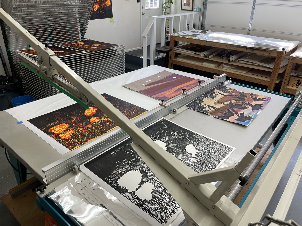 cotymwest's tweet photo. I’m cutting woodblocks and screen printing for Artist Curlee Raven Holton 👏 https://t.co/9Douz5W0qa