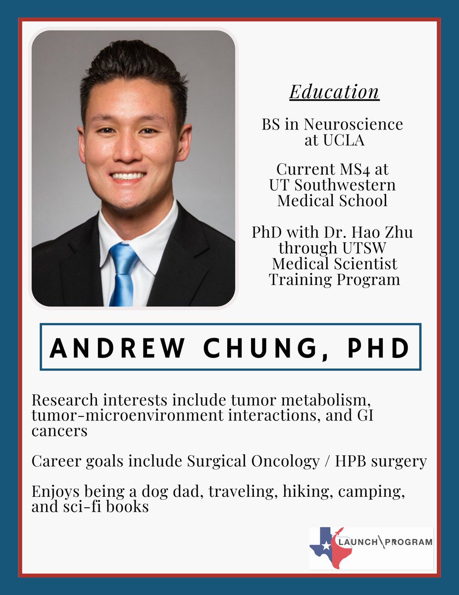 To kick off our Applicant Highlights is the rock-star @ASChung91! Originally from California, Andrew came to UTSW, received his PhD with @Zhu_Lab, and is applying to General Surgery for #Match2023. #generalsurgerymatch2023 #futuresurgeon #MedTwitter #gensurgmatch2023