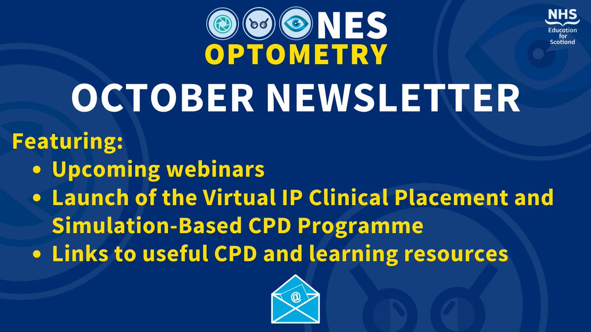 NESOptometry's tweet photo. 📧Our October newsletter has been published📧
Link: https://t.co/aNhyTnKj6u
Find out about:
✅Our upcoming webinars
✅Virtual IP Clinical Placement and Simulation-Based CPD Programme Launch (featuring the #EyeSi virtual reality slit lamp)
✅Links to useful learning resources https://t.co/FTaipbu3Qa