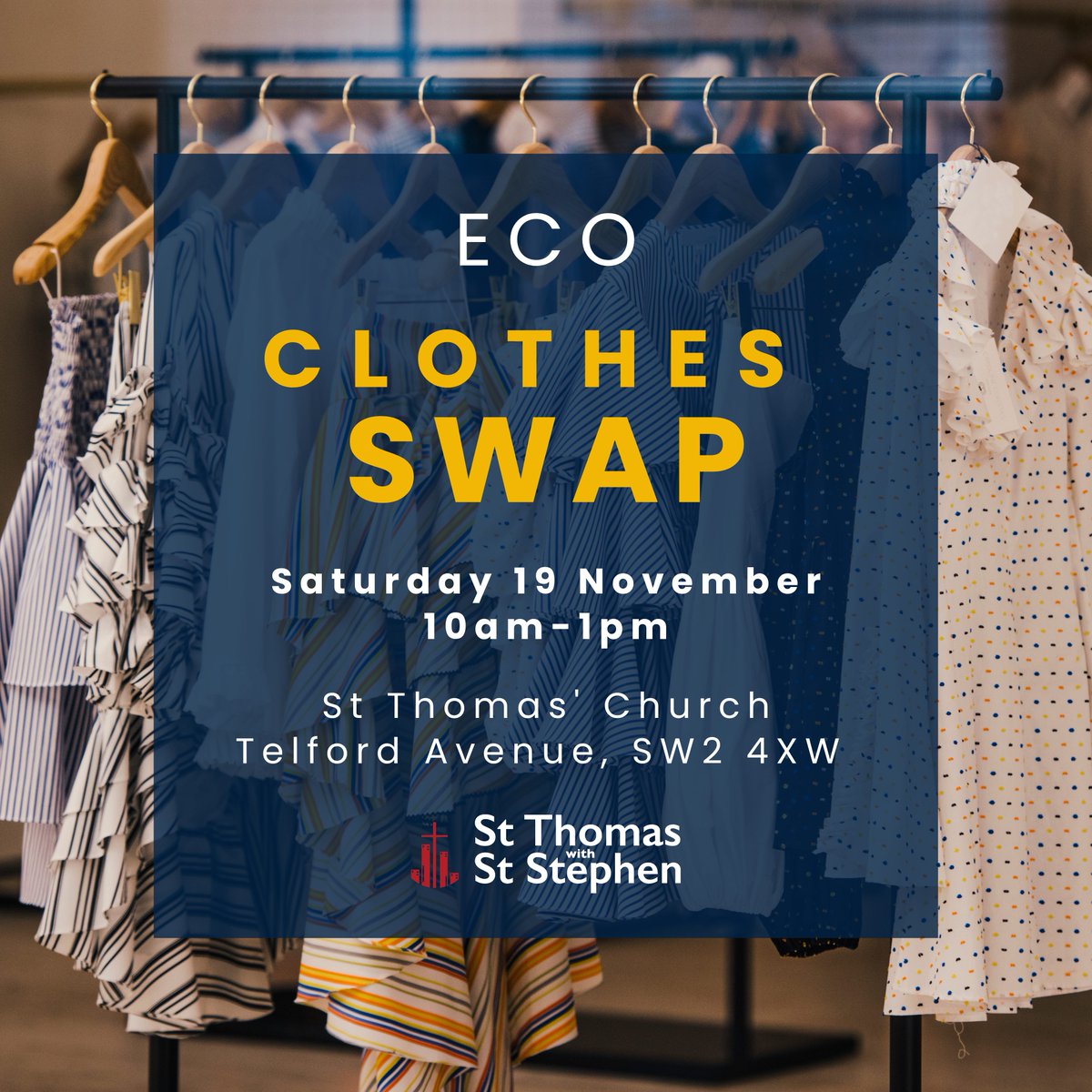 STwSSgarden's tweet photo. All are invited to an eco clothes swap event on 19th November.  Bring along items you no longer wear and refresh your wardrobe in a free and sustainable way. @STwSS https://t.co/wLEZtXxcOc