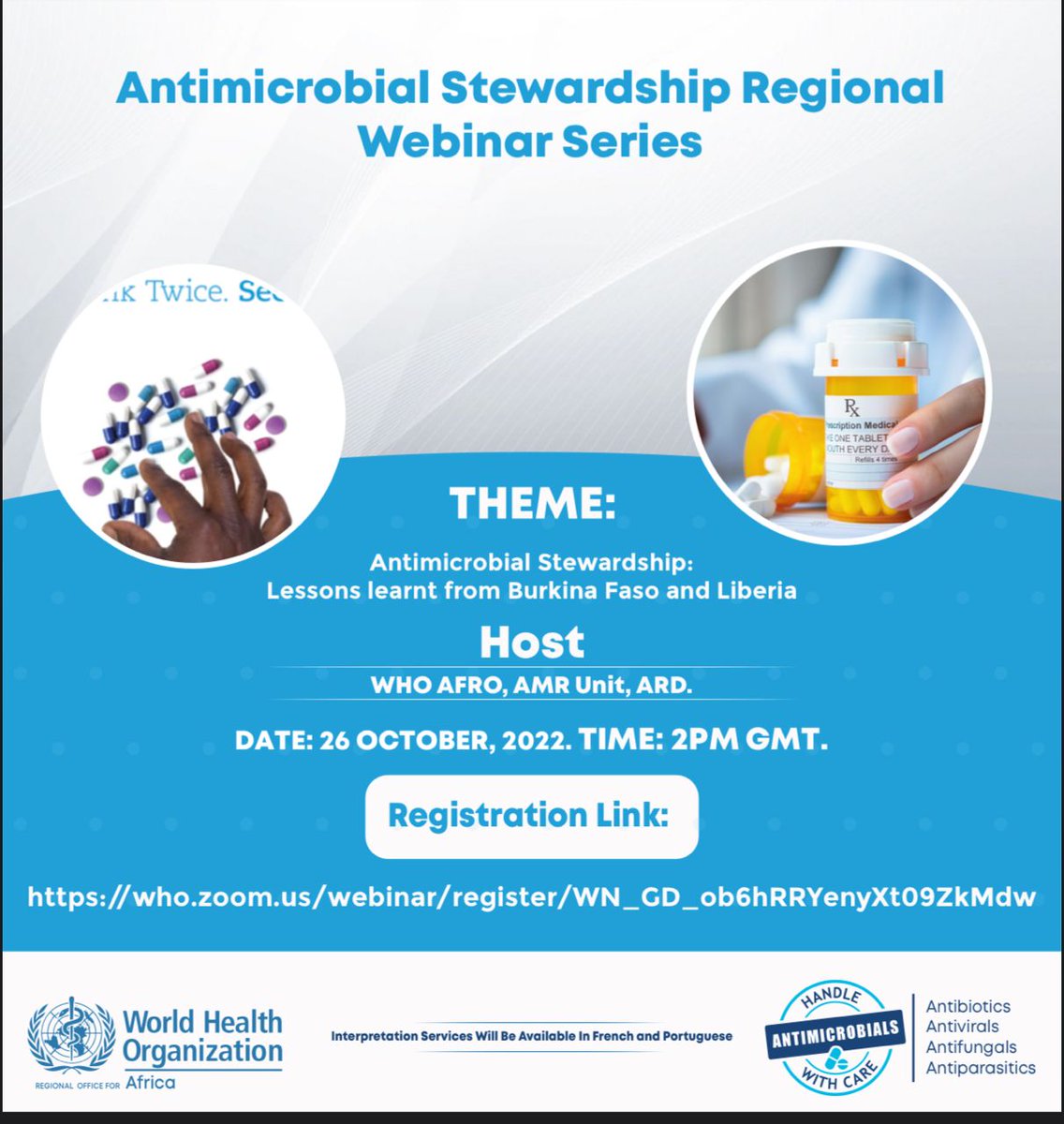 Antimicrobial Stewardship Regional Webinar
26.10.22 at 2PM GMT

who.zoom.us/webinar/regist…