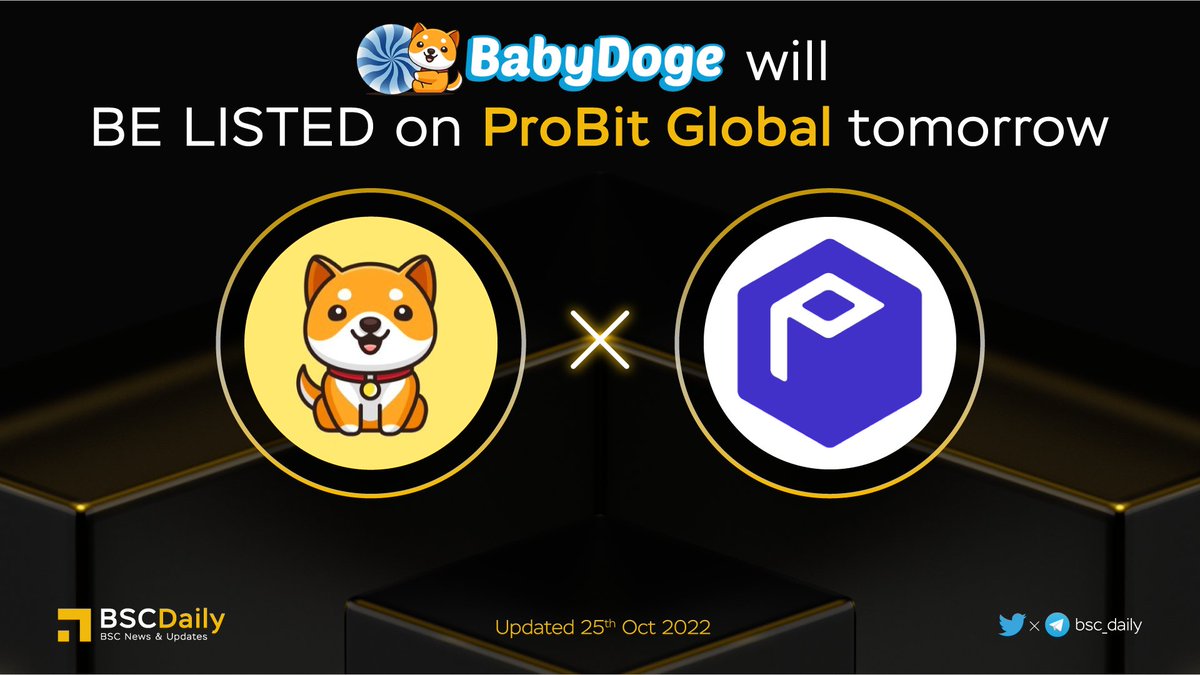 bsc_daily's tweet photo. 🔥 @babydoge will BE LISTED on @ProBit_Exchange tomorrow🚀

#BABYDOGE - a deflationary token designed to become more scarce over time💪

#ProBit Global services crypto enthusiasts with unlimited access to Bitcoin, Ethereum and 800+ altcoins in 1000+ markets🔥

#BNB #BSC #WEB3 https://t.co/PuQcZQ7stt